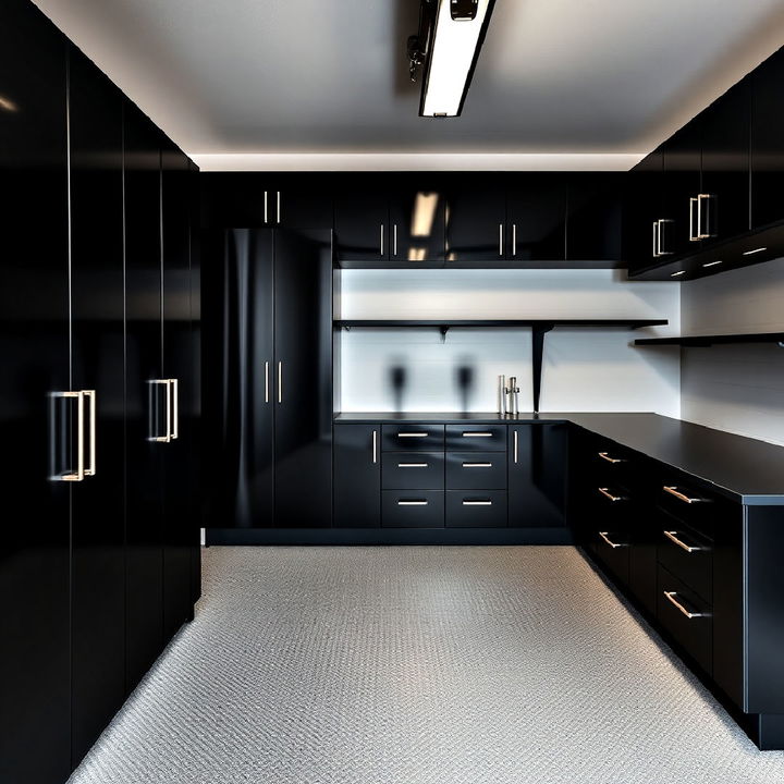 black storage cabinets with metallic accents for a polished look