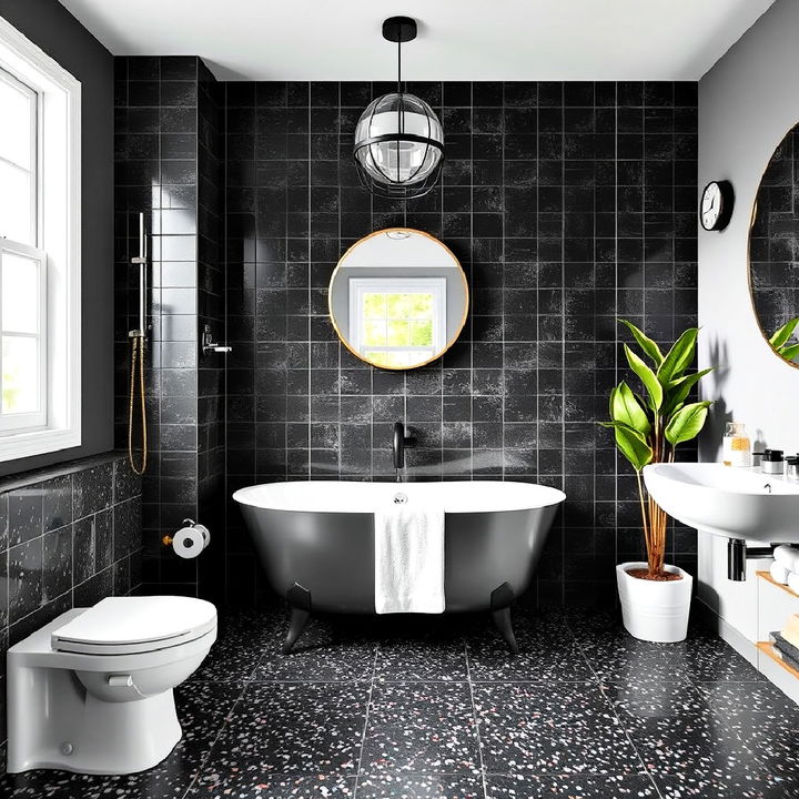 black terrazzo tiles bathroom