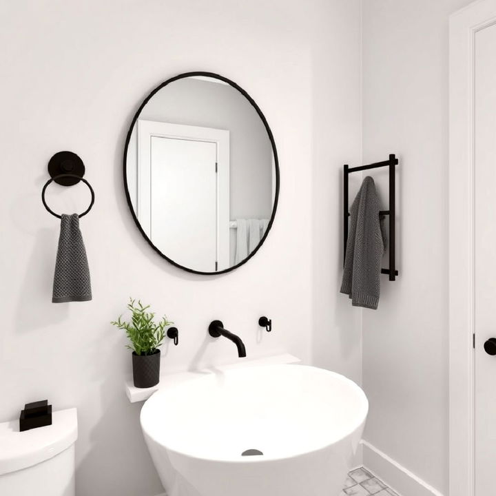 black towel bars and hooks for subtle accents