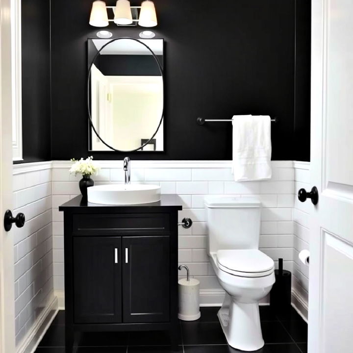 black vanity with white sink basin for bathroom