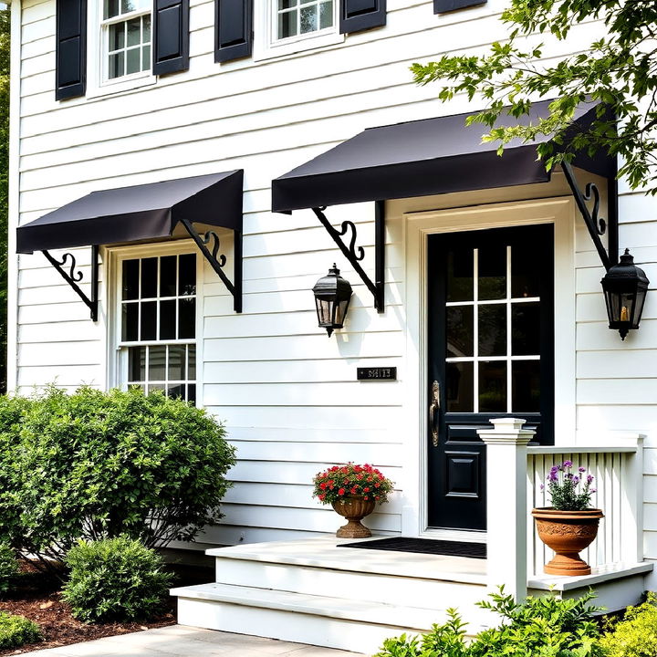 black window awnings