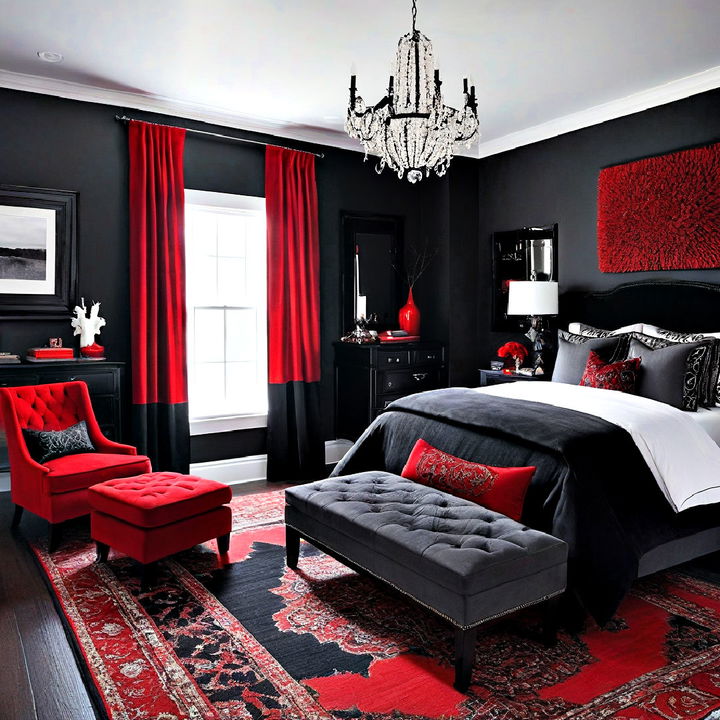 blood red accents vampire bedroom