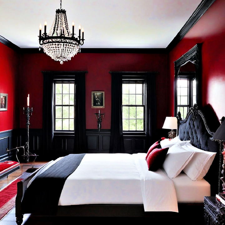 blood red walls for a bold statement bedroom