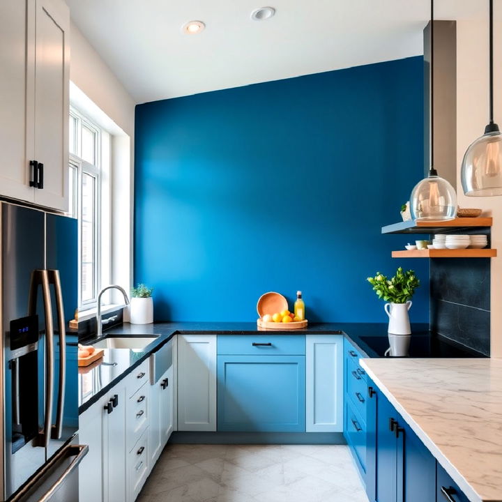 blue accent walls painted for kitchen