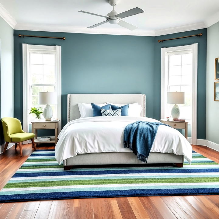 blue and green bedroom striped rug