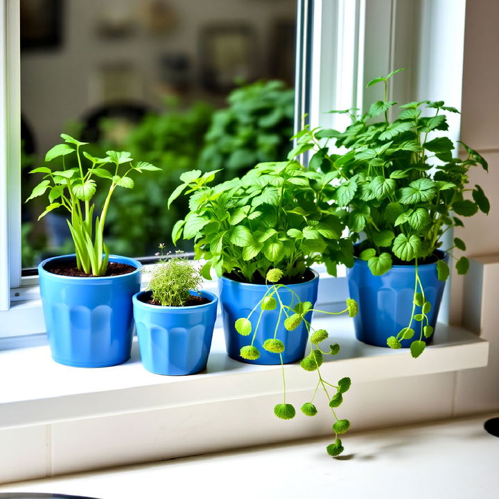 blue plant pots for kitchen