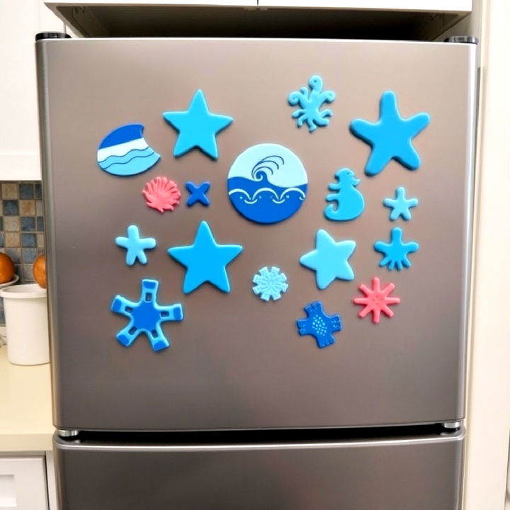 blue refrigerator magnets kitchen decor