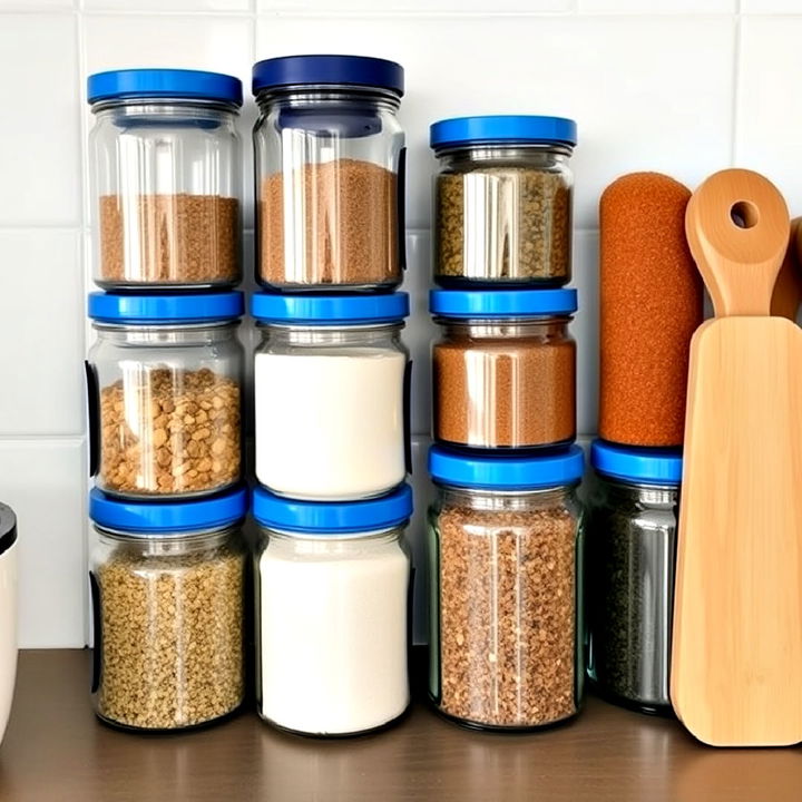 blue spice jars for kitchen