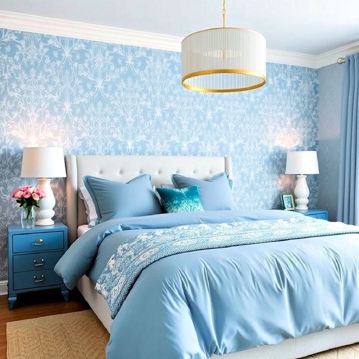 blue wallpaper with subtle patterns for bedroom