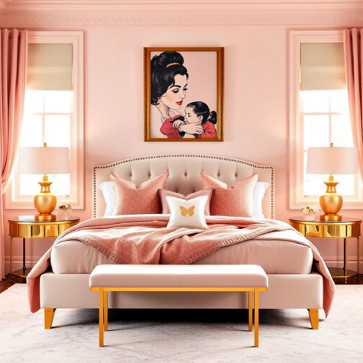 blush pink and gold accents for luxurious bedrooms