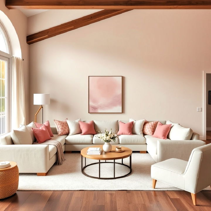 blush pink and warm beige color palette for living room