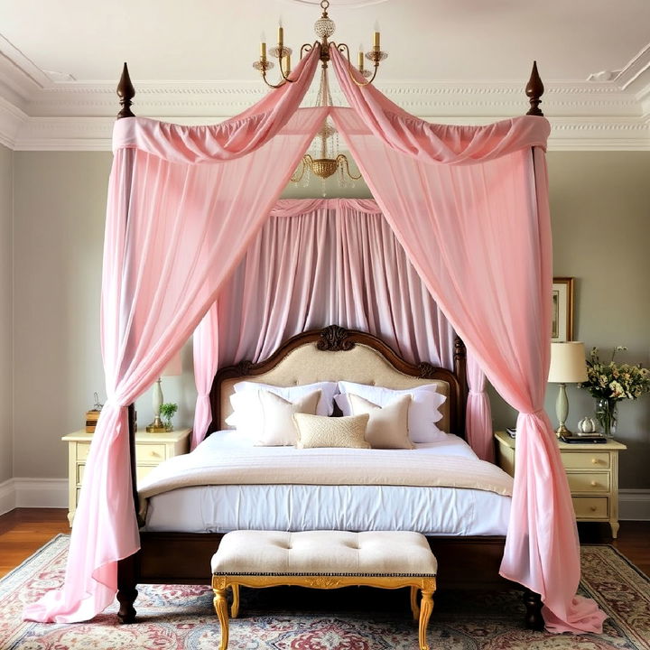 blush pink bed canopy for a cozy retreat