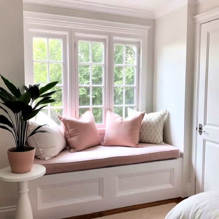 blush pink window seat for relaxing