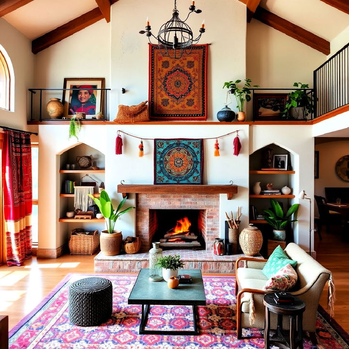 bohemian style artistic and unique fireplace