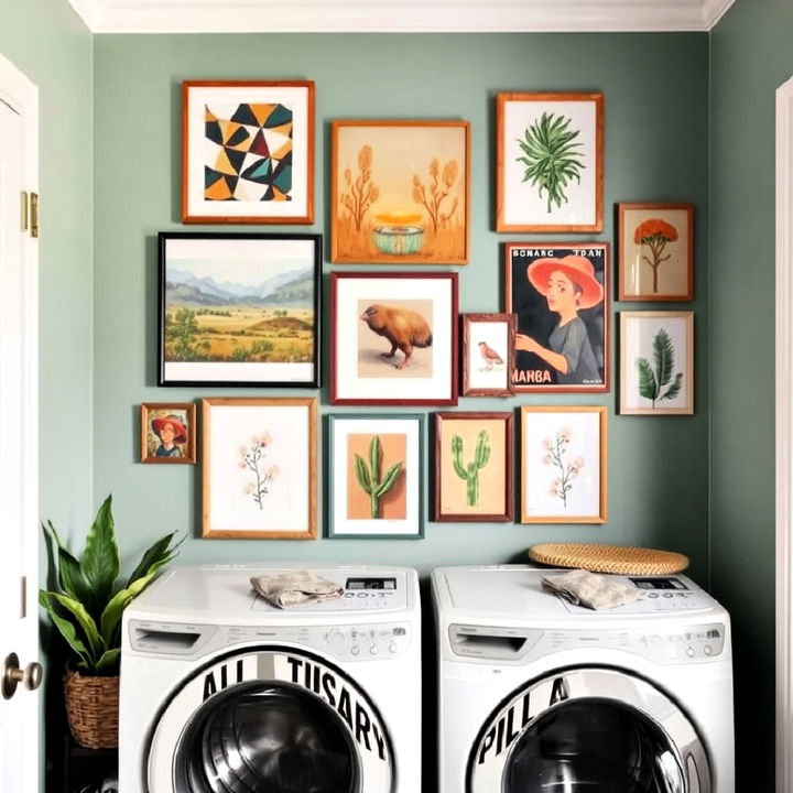 boho style eclectic laundry room wall art