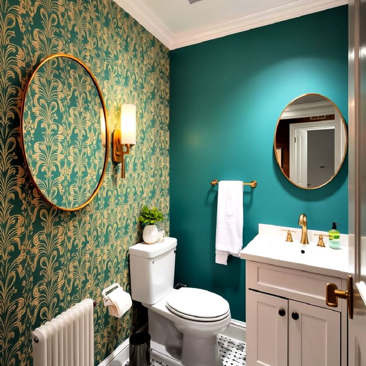 bold accent bathroom wall with wallpaper