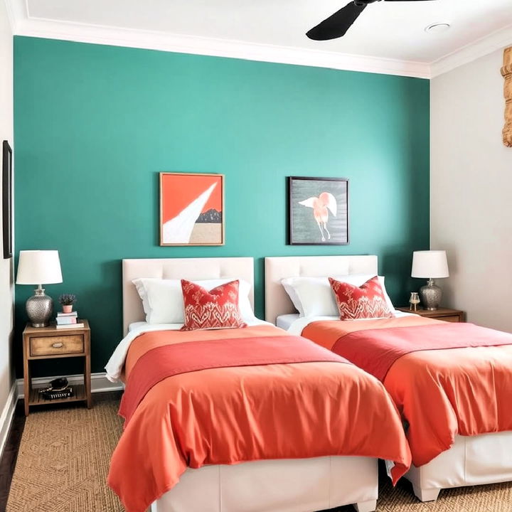 bold accent wall twin bedroom