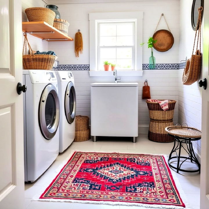 bold and vibrant vintage rug for laundry room