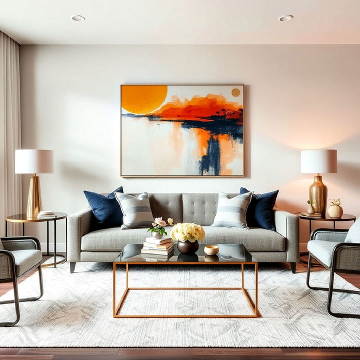 bold artwork condo’s living room