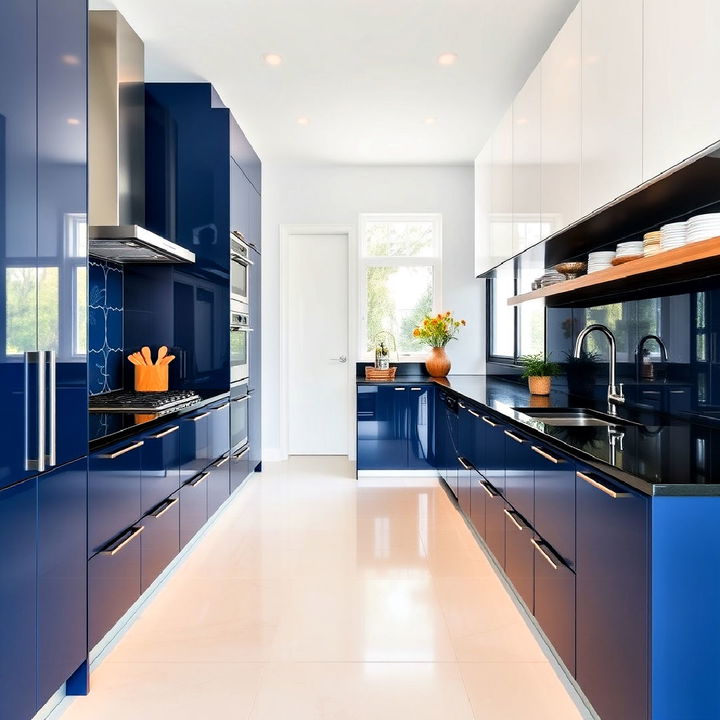 bold color palette with high gloss finishes kitchen