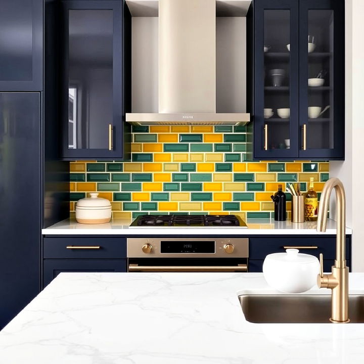 bold colored tiles backsplash