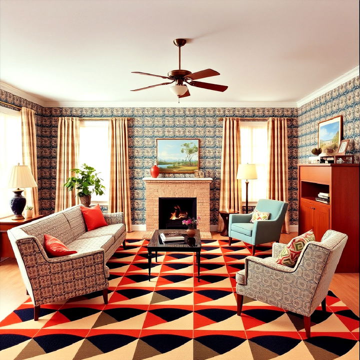 bold geometric pattern living room