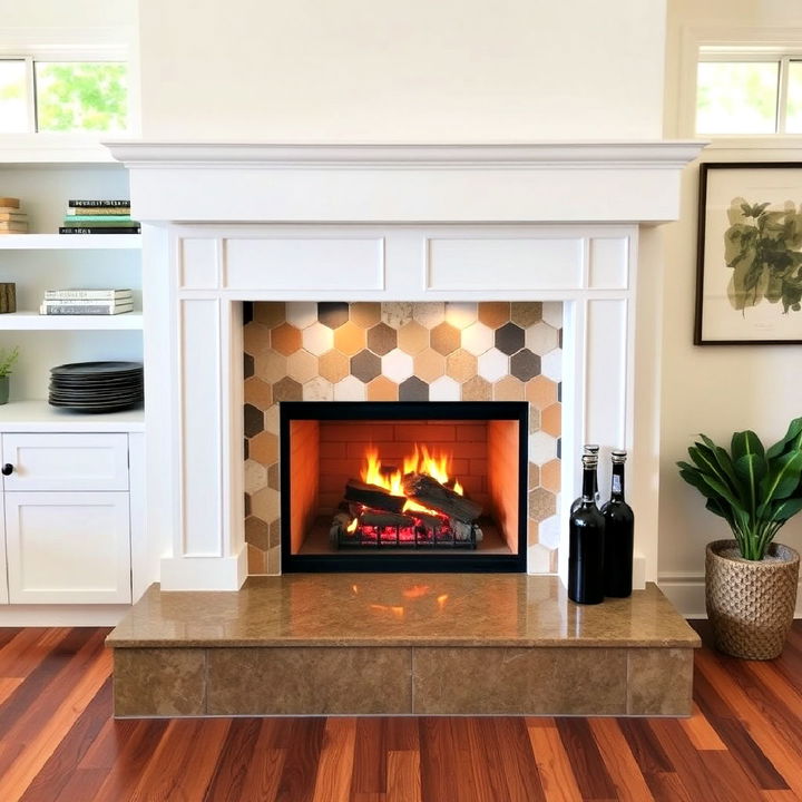 bold geometric patterns fireplace backsplash