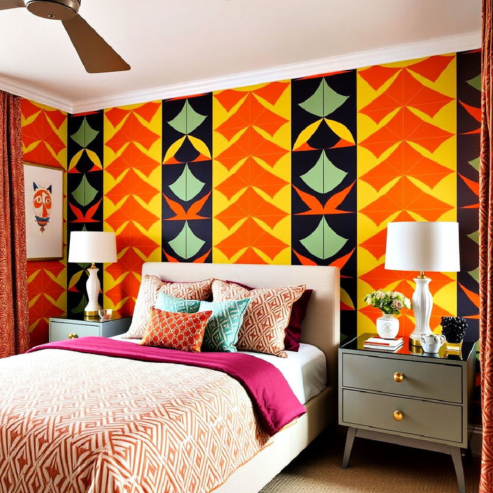 bold geometric patterns for 60s bedroom