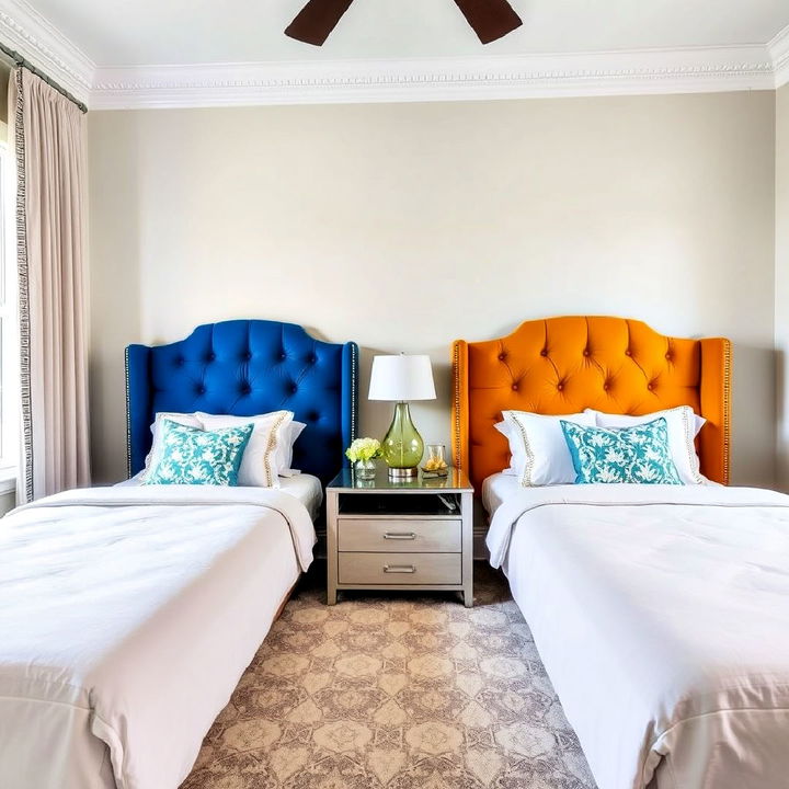 bold headboards in twin bedroom as a focal point