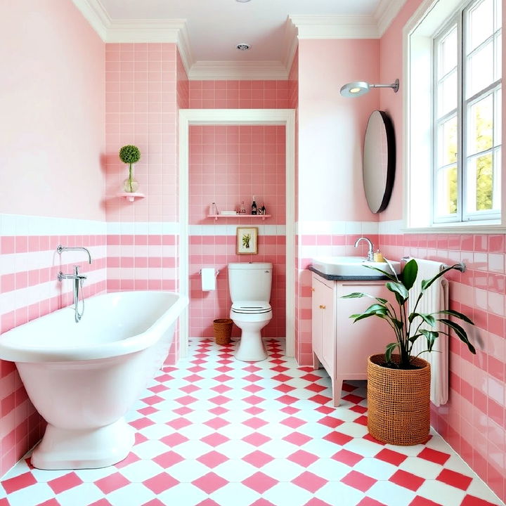 bold pink and white checkerboard floor