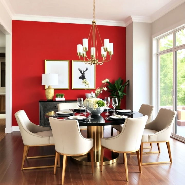 bold red accent wall for dining room