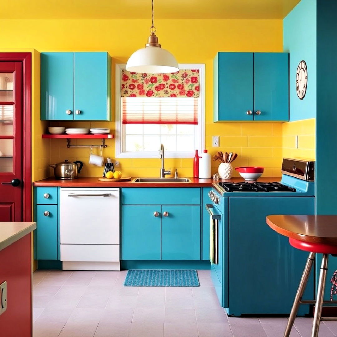 bold wall colors in 1950s kitchen