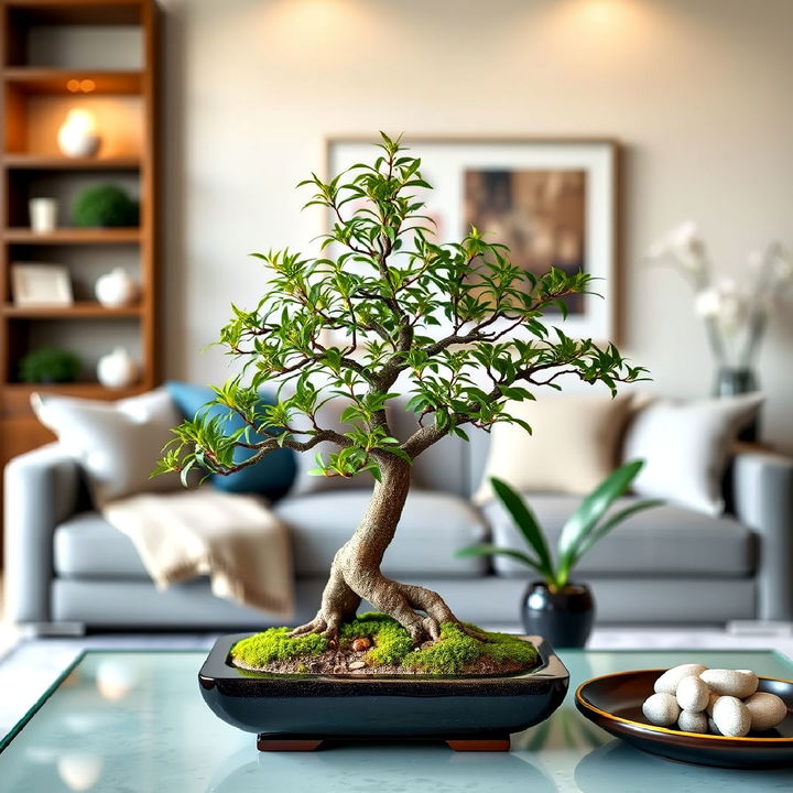 bonsai trees or indoor plants to enhance asian living room