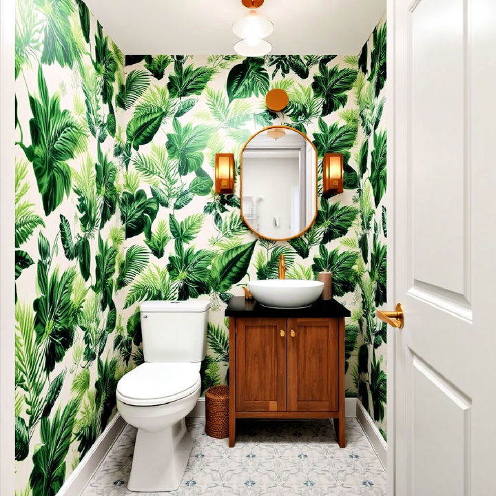 botanical wallpaper for green powder room