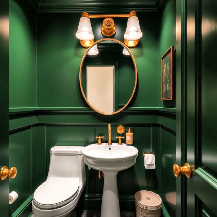 brass and green accents for powder room