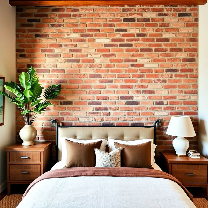 brick accent wall for mediterranean bedrooms