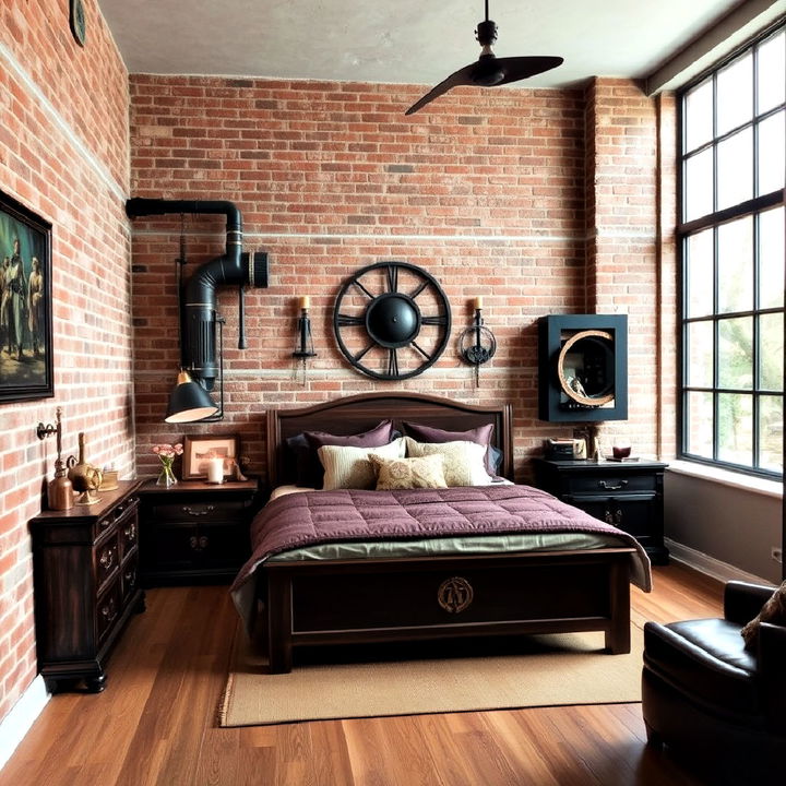 brick walls for steampunk themed bedrooms