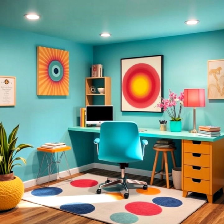 bright and colorful space basement office