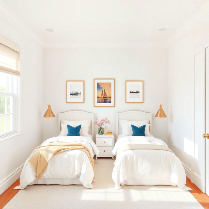 bright and neutral color palette twin bedroom