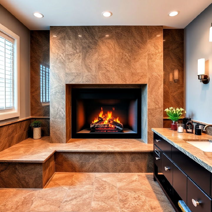 brown granite around the fireplace