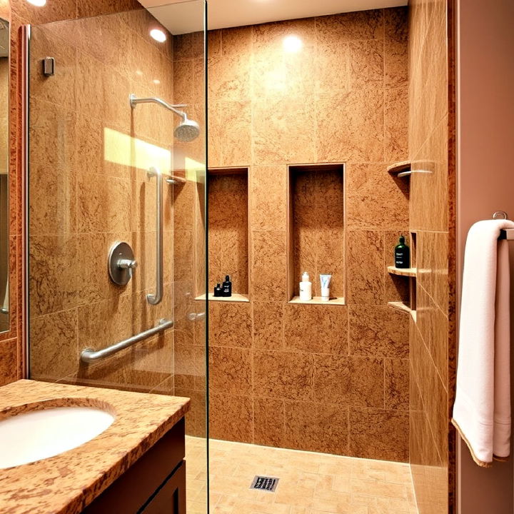 brown granite niches in shower