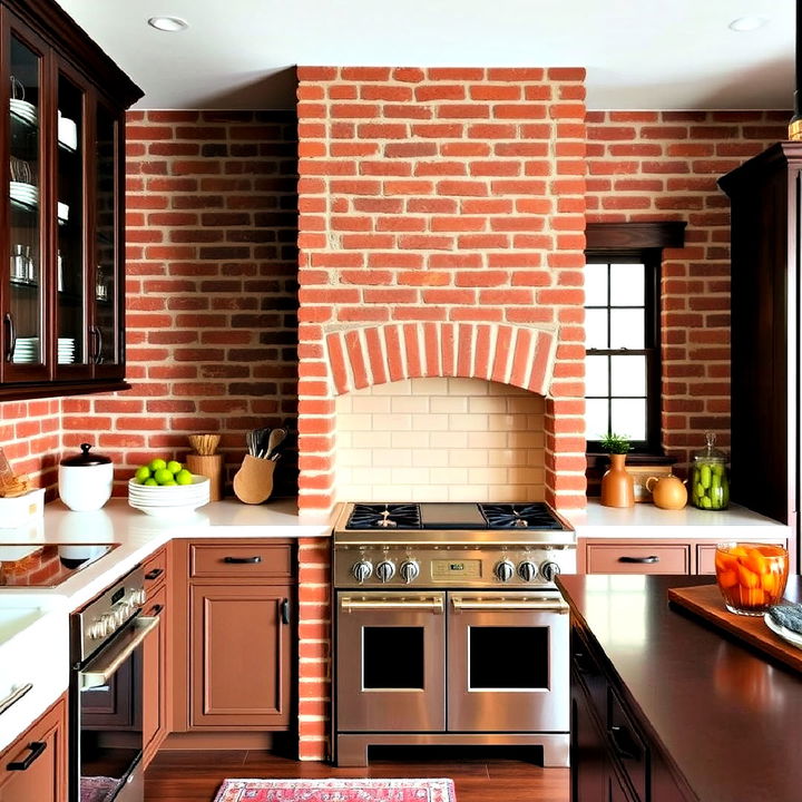 built in red brick surround for cooking area