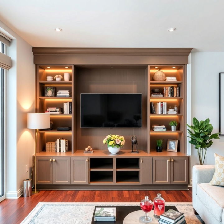 built in storage solutions for condo living room