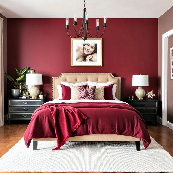 burgundy accent wall for bedroom