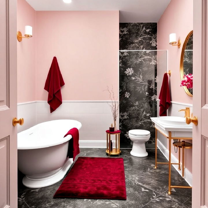 burgundy and gold accessories for bathroom