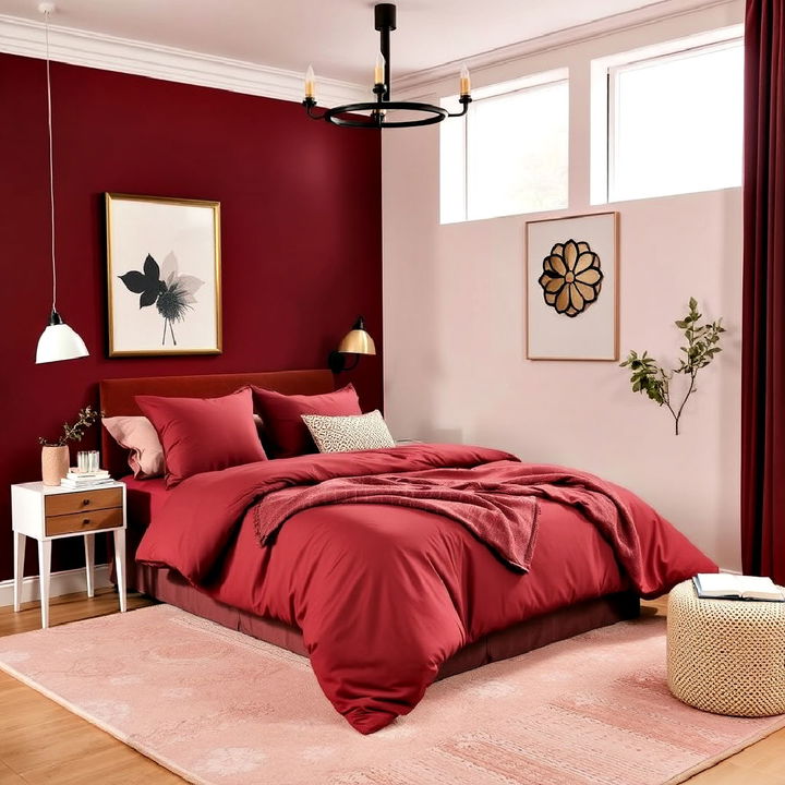 burgundy and soft blush bedroom