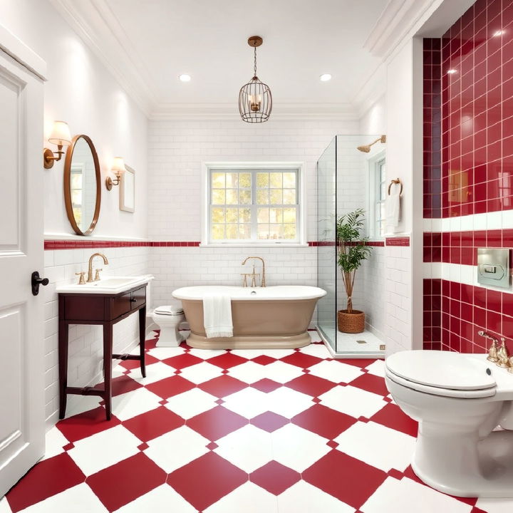 burgundy and white floor tile pattern