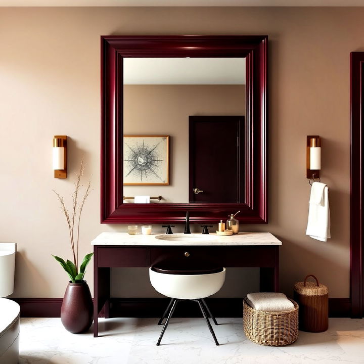 burgundy framed mirror for bathroom