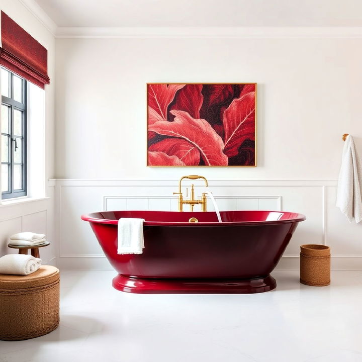 burgundy freestanding bathtub idea