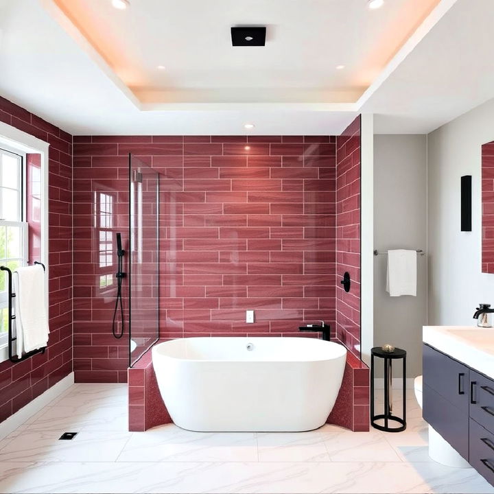 burgundy tiles for a statement shower